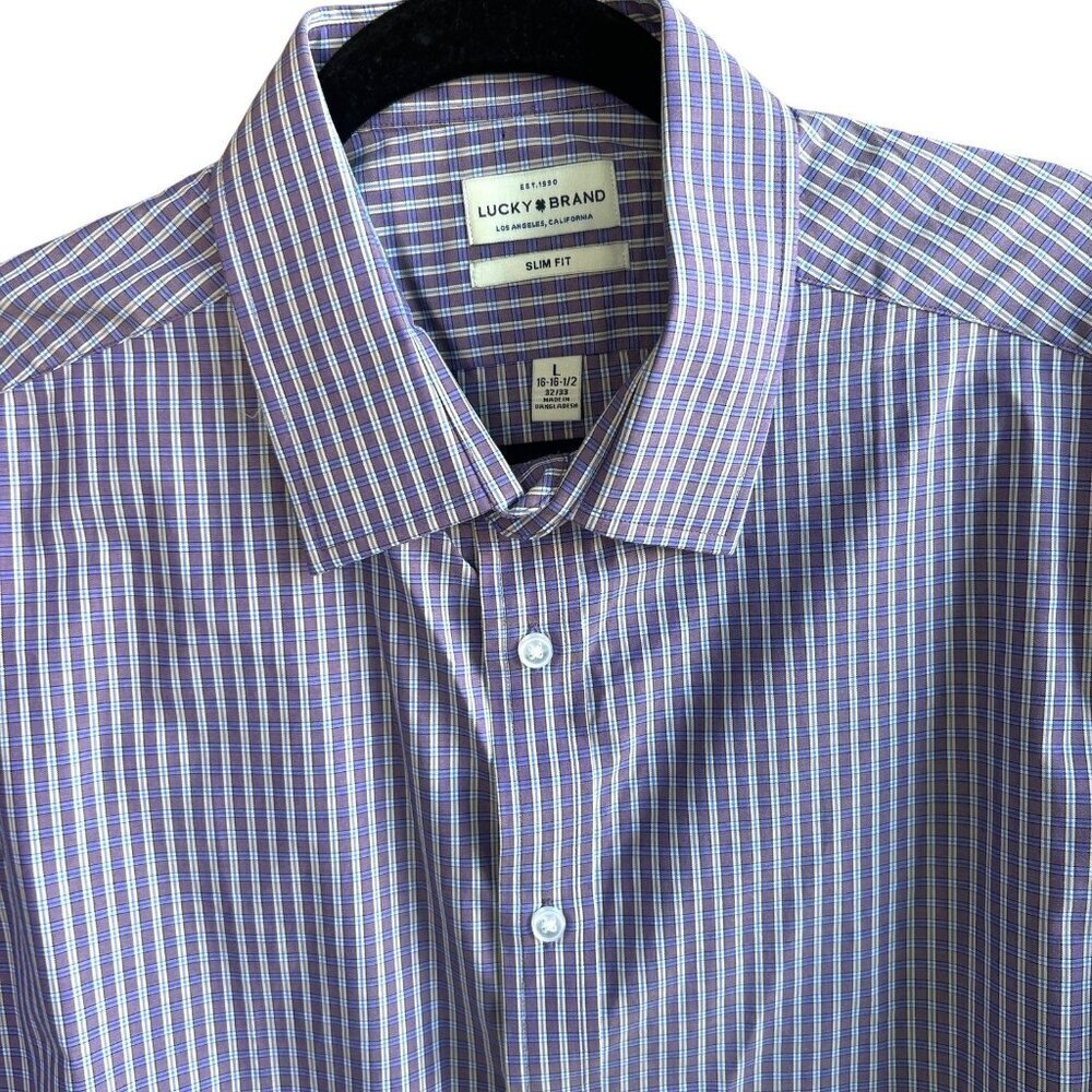 Lucky Brand Men's Purple Plaid Long Sleeve Button Front Casual Shirt Size 16 - Picture 9 of 10